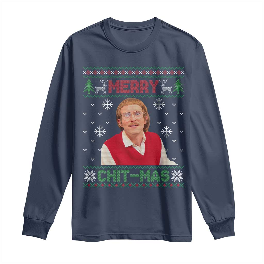 Funny Chit Christmas Merry Chit-Mas Long Sleeve Shirt Retro Holiday Humor - Wonder Print Shop