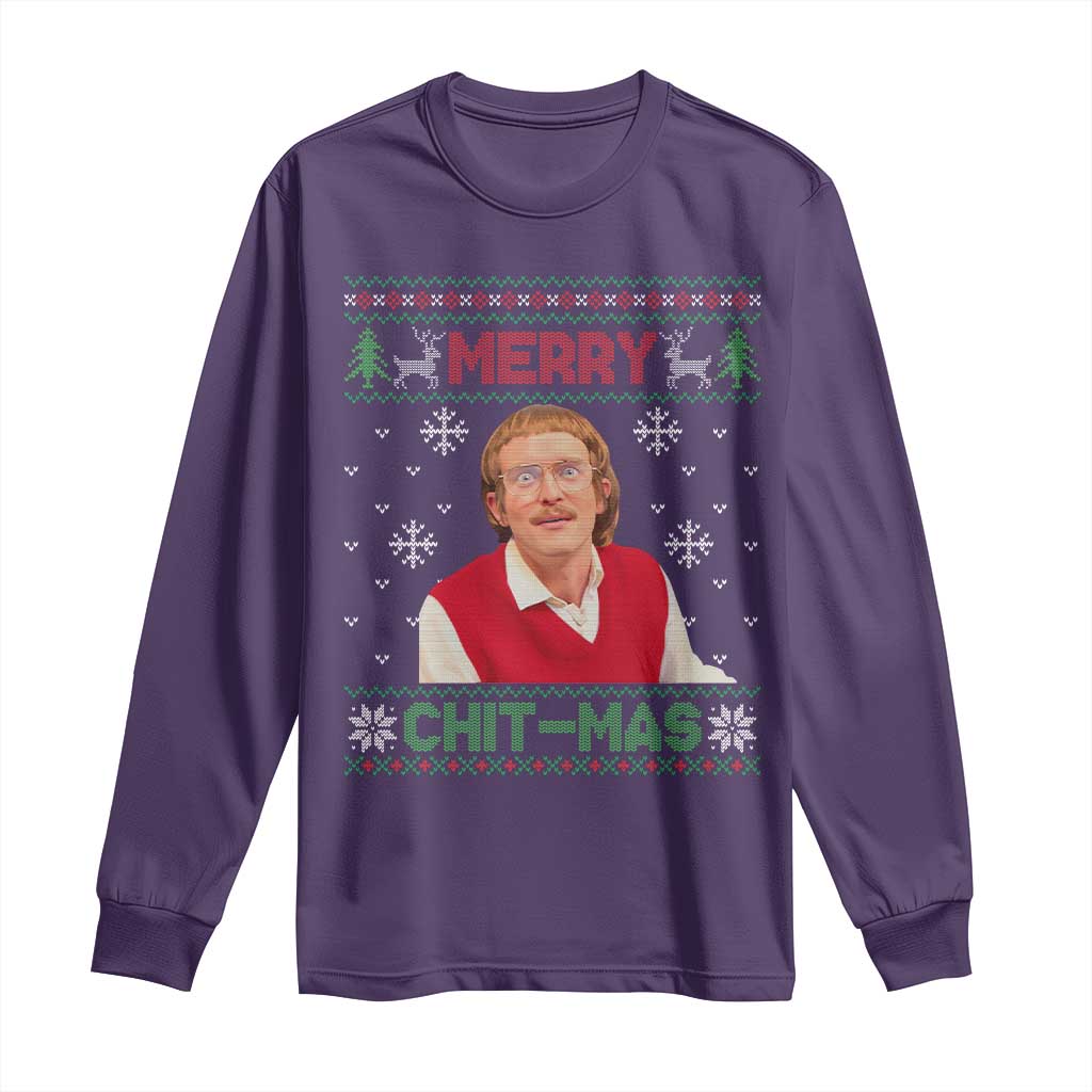 Funny Chit Christmas Merry Chit-Mas Long Sleeve Shirt Retro Holiday Humor - Wonder Print Shop