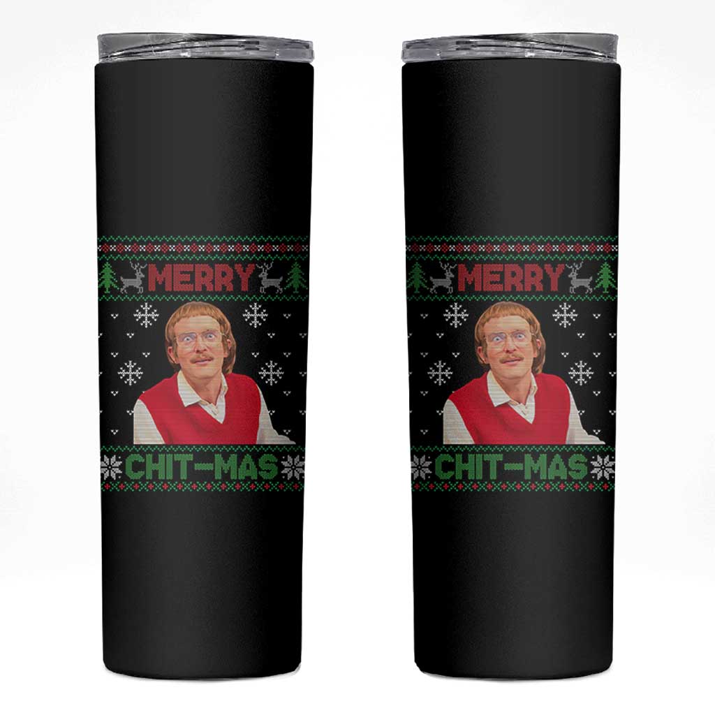 Funny Chit Christmas Merry Chit-Mas Skinny Tumbler Retro Holiday Humor - Wonder Print Shop