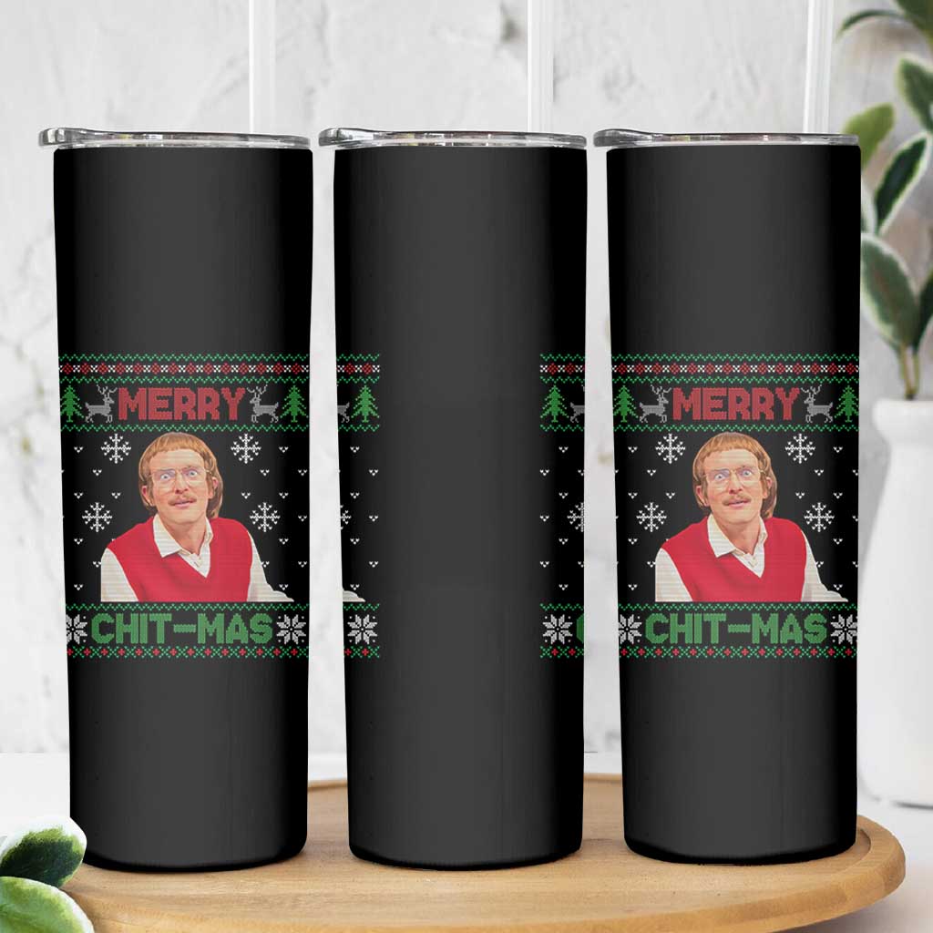 Funny Chit Christmas Merry Chit-Mas Skinny Tumbler Retro Holiday Humor - Wonder Print Shop