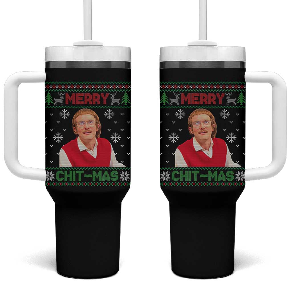 Funny Chit Christmas Merry Chit-Mas Tumbler With Handle Retro Holiday Humor - Wonder Print Shop