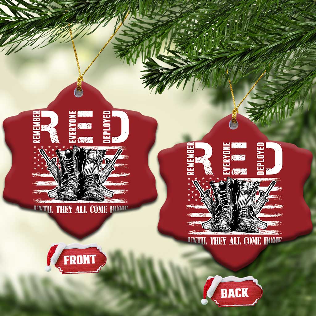 Red Friday Christmas Ornament R.E.D Until They All Come Home Support Troops Military Combat Boots - Wonder Print Shop
