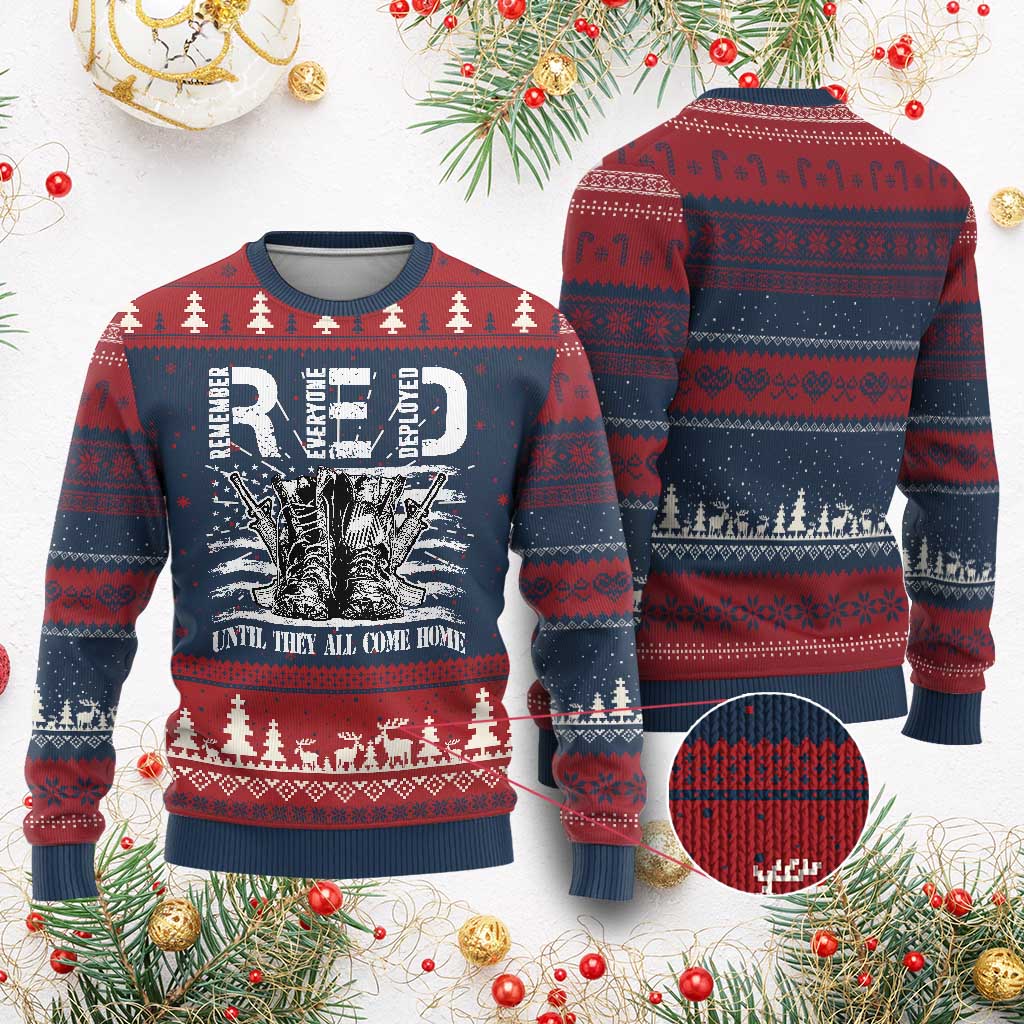 Red Friday Ugly Christmas Sweater R.E.D Until They All Come Home Support Troops Military Combat Boots - Wonder Print Shop