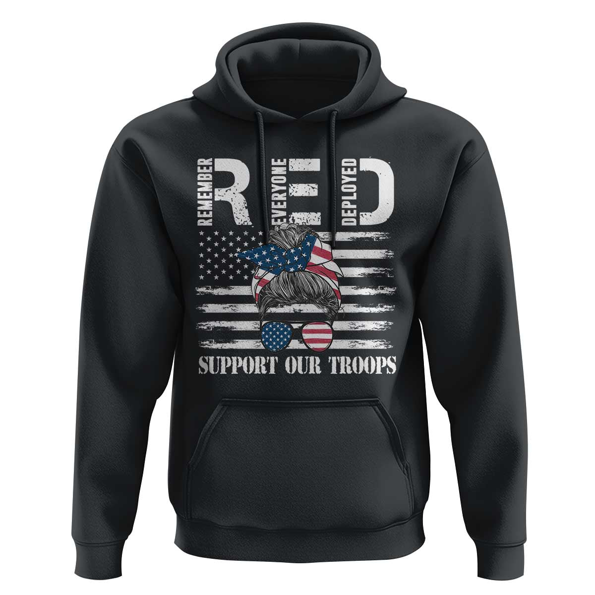 Red Friday Hoodie R.E.D Remember Everyone Deployed American Flag Messy Bun - Wonder Print Shop