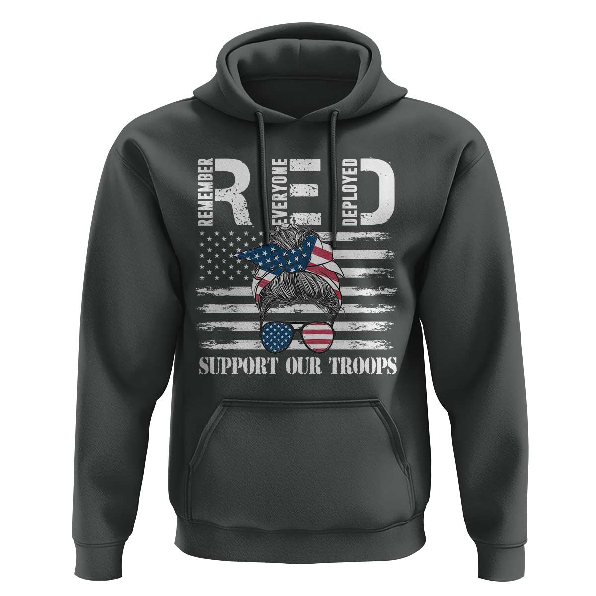 Red Friday Hoodie R.E.D Remember Everyone Deployed American Flag Messy Bun - Wonder Print Shop