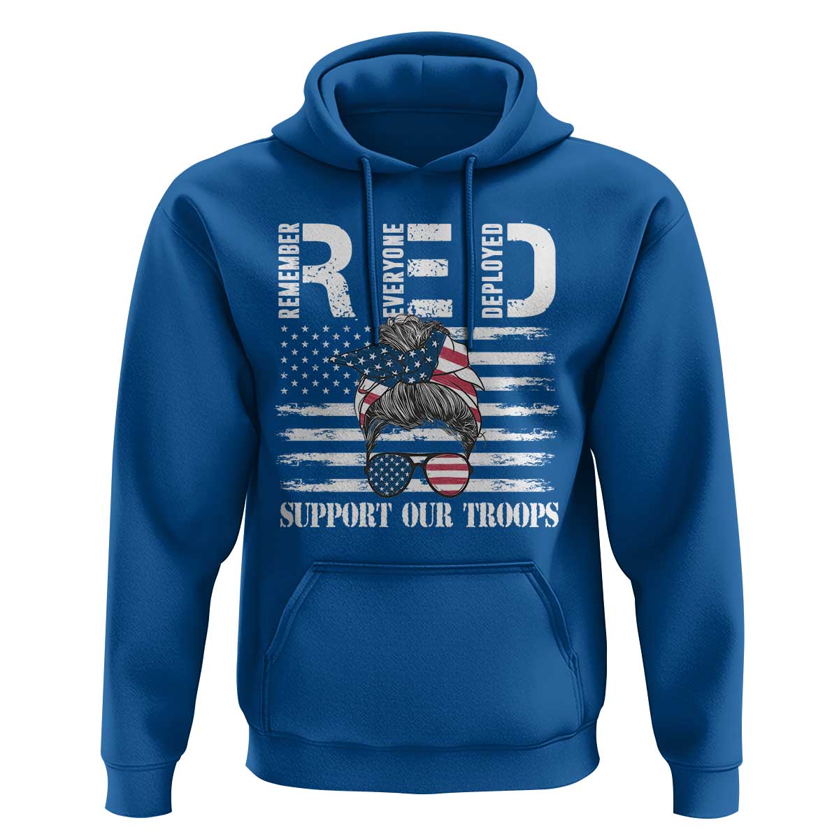 Red Friday Hoodie R.E.D Remember Everyone Deployed American Flag Messy Bun - Wonder Print Shop