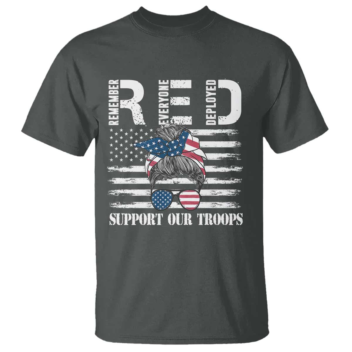 Red Friday T Shirt R.E.D Remember Everyone Deployed American Flag Messy Bun - Wonder Print Shop