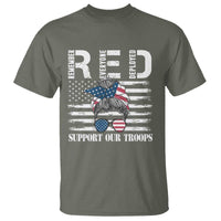 Red Friday T Shirt R.E.D Remember Everyone Deployed American Flag Messy Bun - Wonder Print Shop