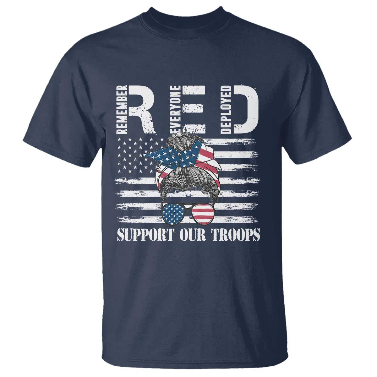 Red Friday T Shirt R.E.D Remember Everyone Deployed American Flag Messy Bun - Wonder Print Shop