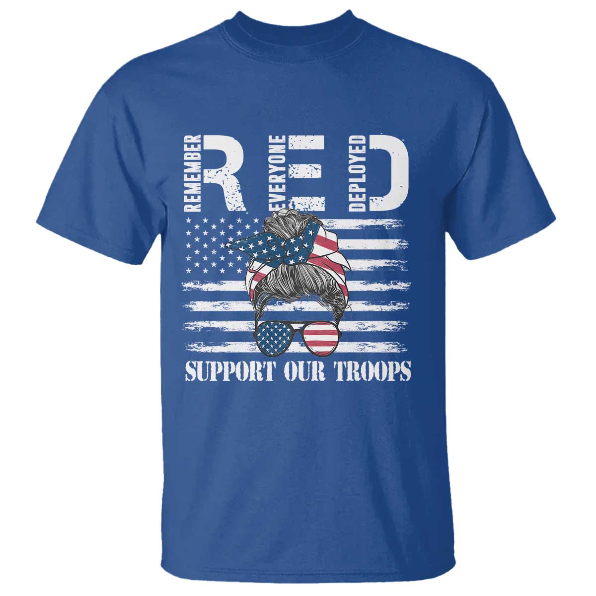Red Friday T Shirt R.E.D Remember Everyone Deployed American Flag Messy Bun - Wonder Print Shop