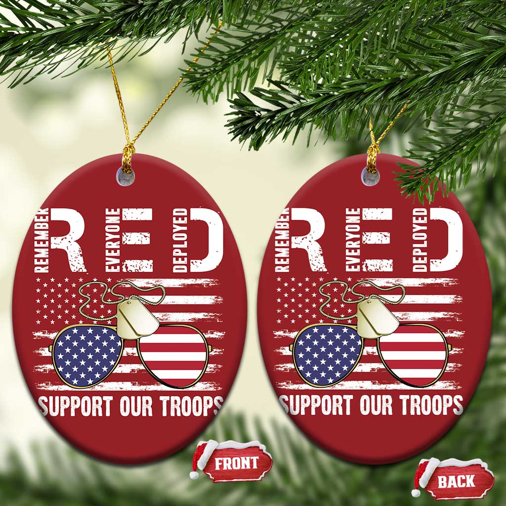 Red Friday Christmas Ornament R.E.D Remember Everyone Deployed American Flag Glasses Dog Tag - Wonder Print Shop