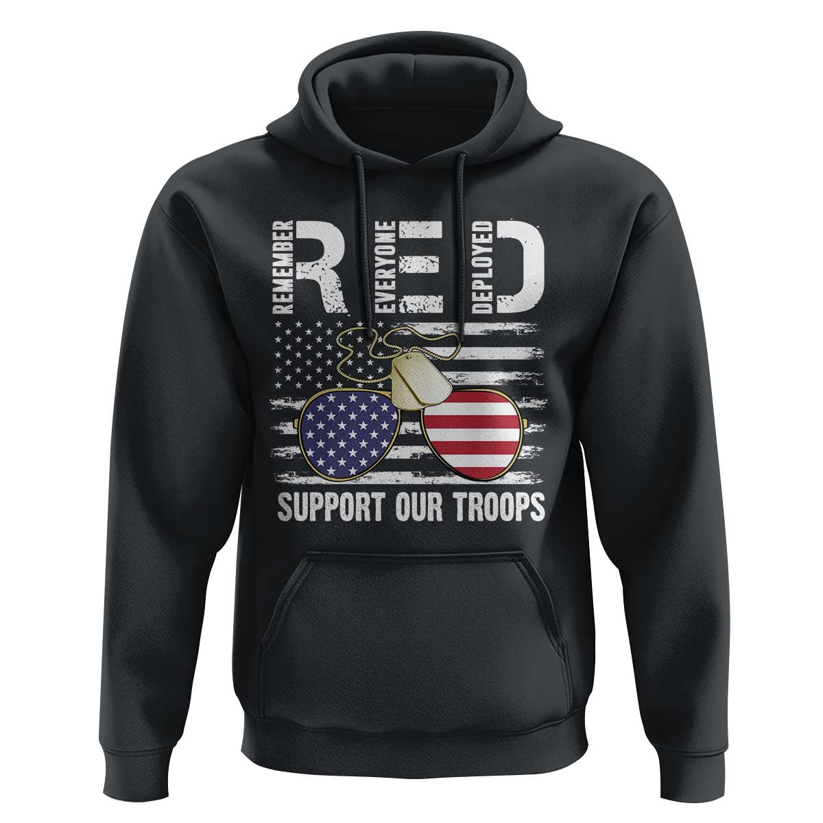 Red Friday Hoodie R.E.D Remember Everyone Deployed American Flag Glasses Dog Tag - Wonder Print Shop