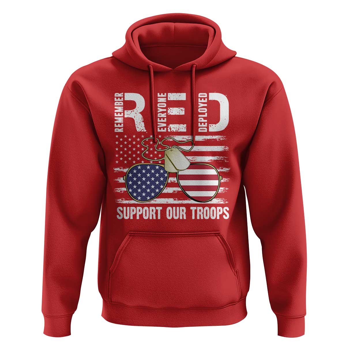 Red Friday Hoodie R.E.D Remember Everyone Deployed American Flag Glasses Dog Tag - Wonder Print Shop