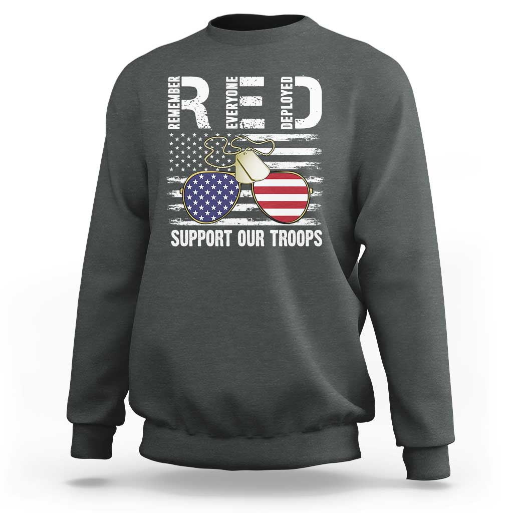Red Friday Sweatshirt R.E.D Remember Everyone Deployed American Flag Glasses Dog Tag - Wonder Print Shop