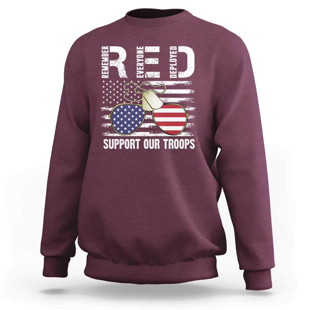 Red Friday Sweatshirt R.E.D Remember Everyone Deployed American Flag Glasses Dog Tag - Wonder Print Shop
