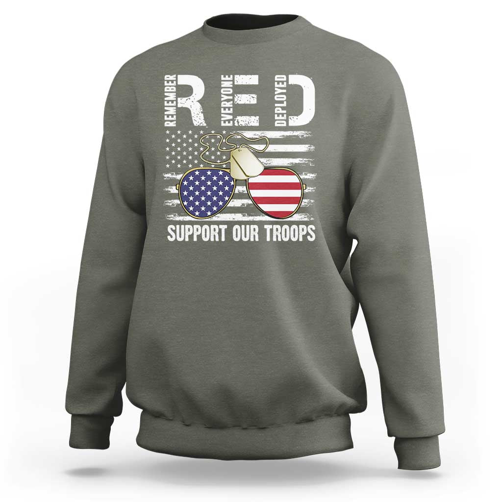 Red Friday Sweatshirt R.E.D Remember Everyone Deployed American Flag Glasses Dog Tag - Wonder Print Shop