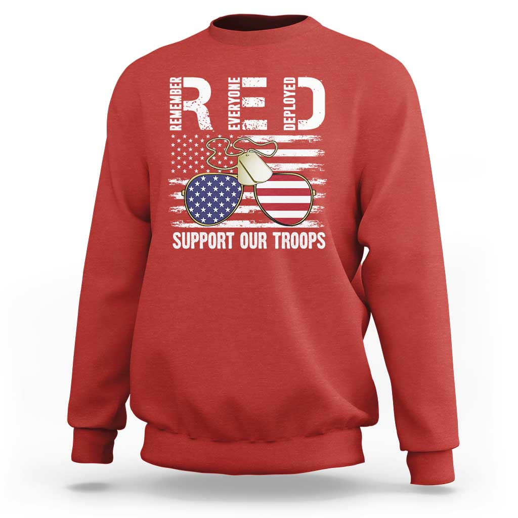 Red Friday Sweatshirt R.E.D Remember Everyone Deployed American Flag Glasses Dog Tag - Wonder Print Shop