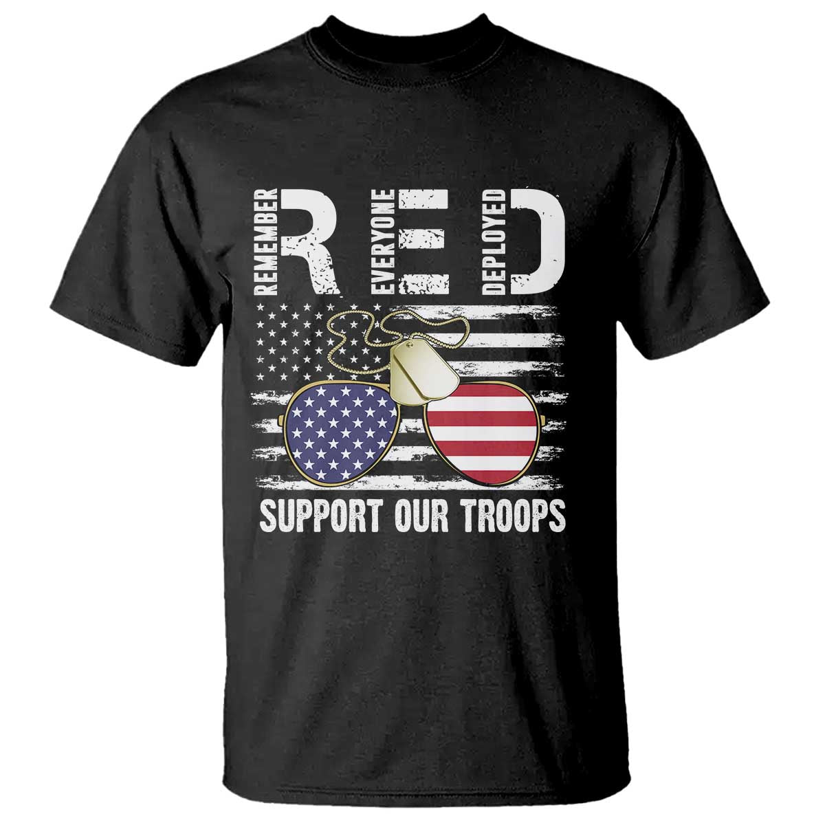 Red Friday T Shirt R.E.D Remember Everyone Deployed American Flag Glasses Dog Tag - Wonder Print Shop