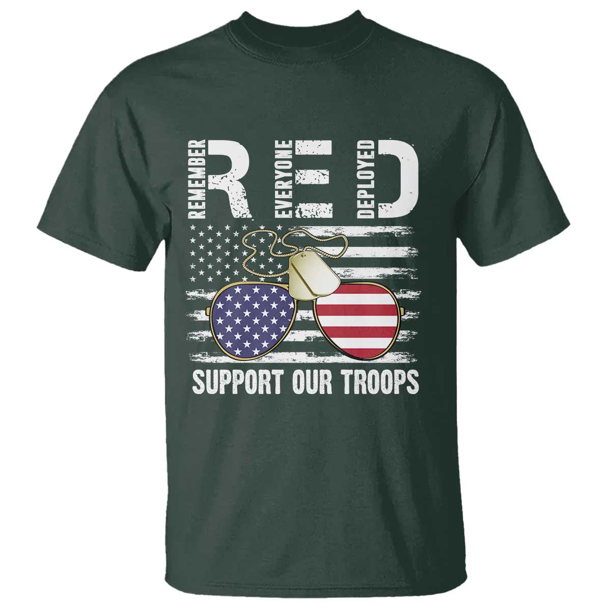 Red Friday T Shirt R.E.D Remember Everyone Deployed American Flag Glasses Dog Tag - Wonder Print Shop