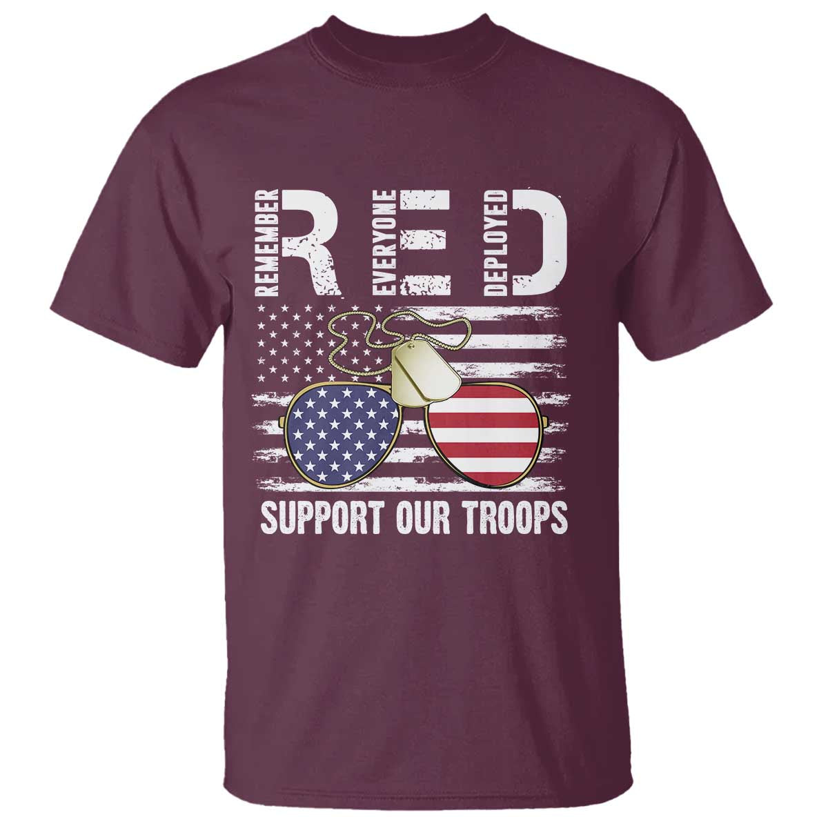 Red Friday T Shirt R.E.D Remember Everyone Deployed American Flag Glasses Dog Tag - Wonder Print Shop