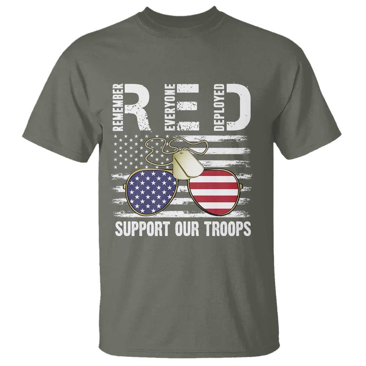 Red Friday T Shirt R.E.D Remember Everyone Deployed American Flag Glasses Dog Tag - Wonder Print Shop
