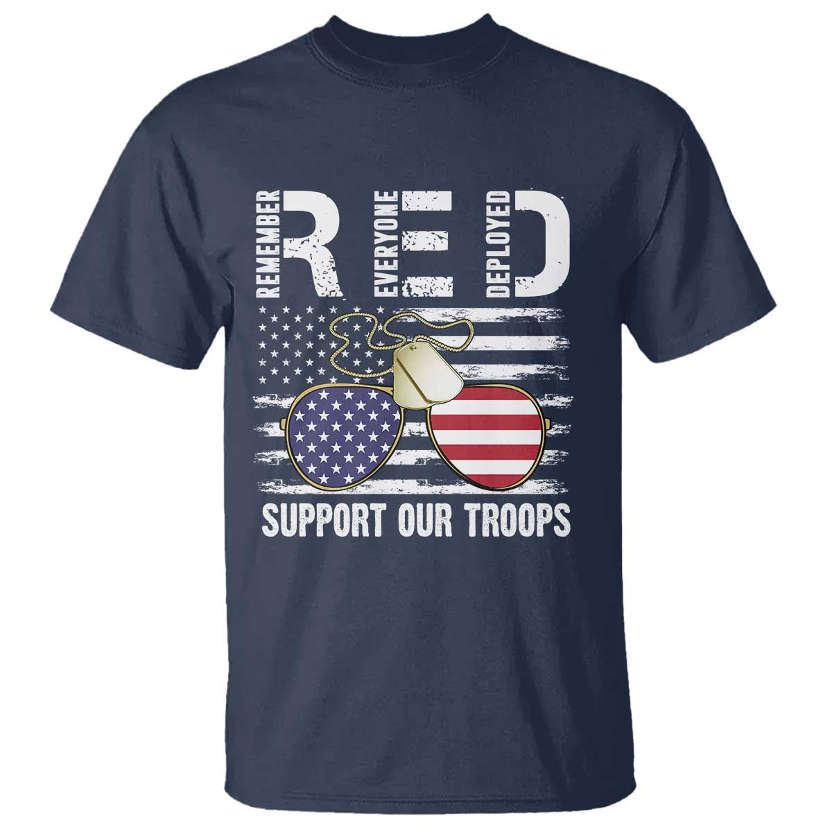 Red Friday T Shirt R.E.D Remember Everyone Deployed American Flag Glasses Dog Tag - Wonder Print Shop