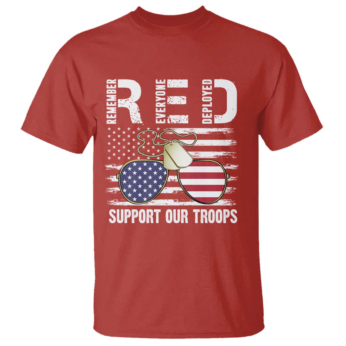 Red Friday T Shirt R.E.D Remember Everyone Deployed American Flag Glasses Dog Tag - Wonder Print Shop