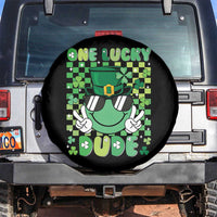 Retro St Patrick's Day Spare Tire Cover One Lucky Dude Green Checkered Heart Groovy