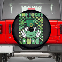 Retro St Patrick's Day Spare Tire Cover One Lucky Dude Green Checkered Heart Groovy