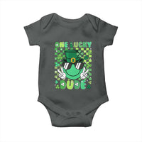 Retro St Patrick's Day Baby Onesie One Lucky Dude Green Checkered Heart Groovy