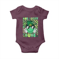 Retro St Patrick's Day Baby Onesie One Lucky Dude Green Checkered Heart Groovy