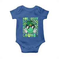 Retro St Patrick's Day Baby Onesie One Lucky Dude Green Checkered Heart Groovy