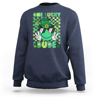 Retro St Patrick's Day Sweatshirt One Lucky Dude Green Checkered Heart Groovy