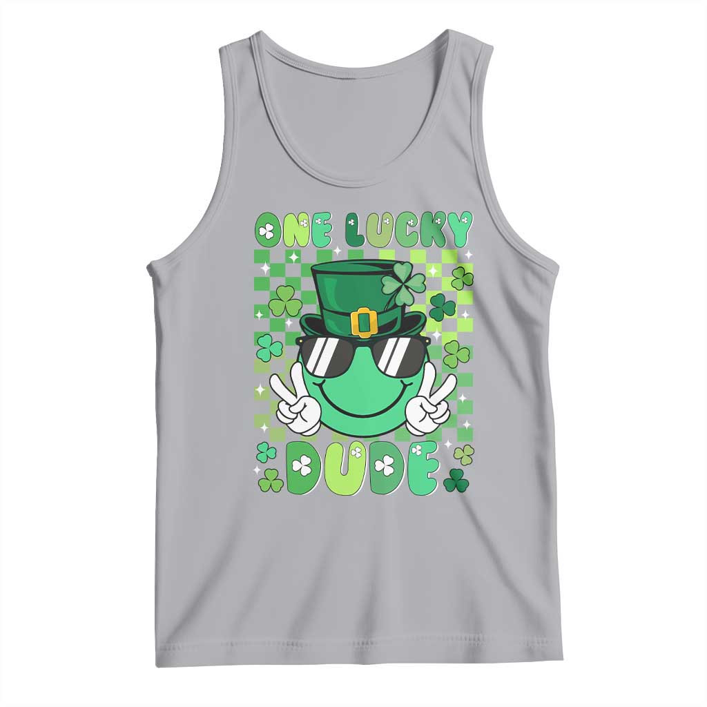 Retro St Patrick's Day Tank Top One Lucky Dude Green Checkered Heart Groovy