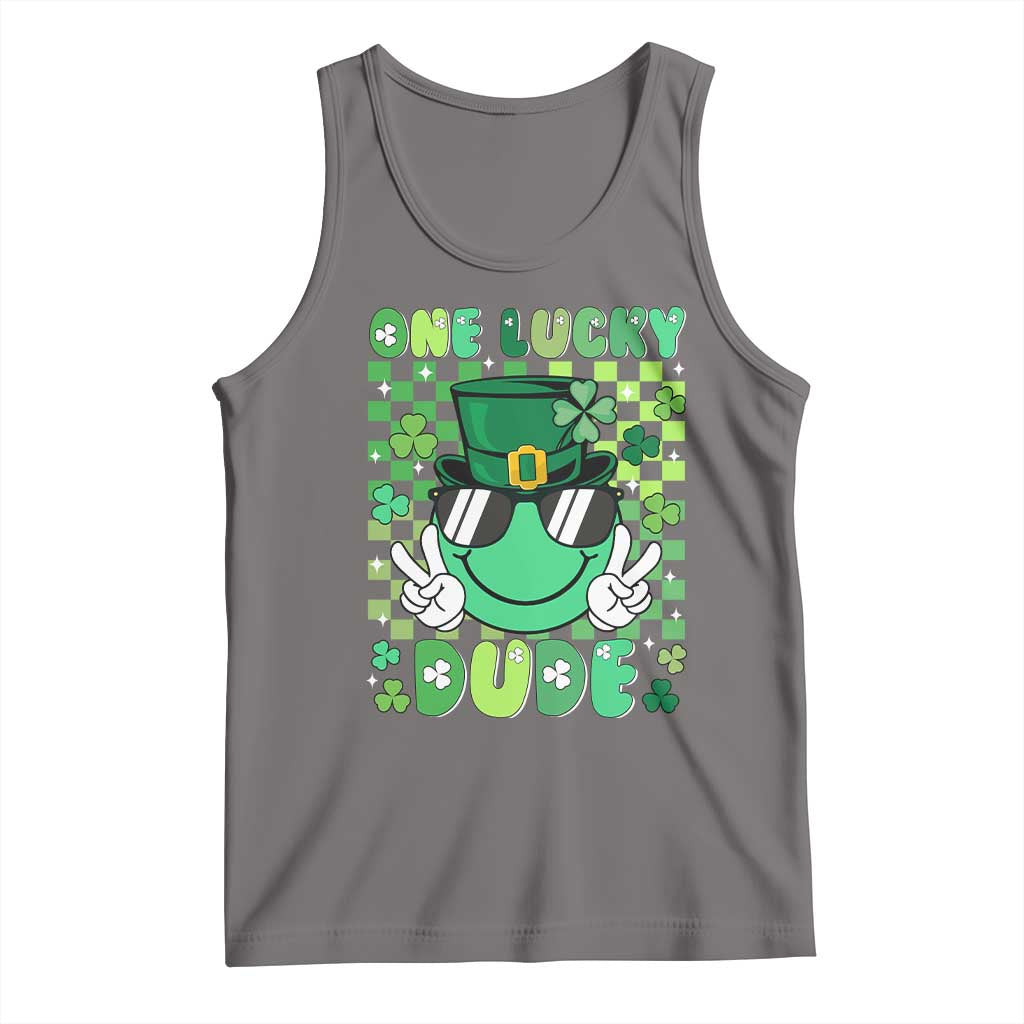Retro St Patrick's Day Tank Top One Lucky Dude Green Checkered Heart Groovy