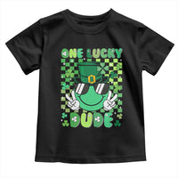 Retro St Patrick's Day Toddler T Shirt One Lucky Dude Green Checkered Heart Groovy