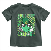 Retro St Patrick's Day Toddler T Shirt One Lucky Dude Green Checkered Heart Groovy