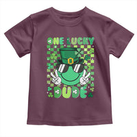 Retro St Patrick's Day Toddler T Shirt One Lucky Dude Green Checkered Heart Groovy