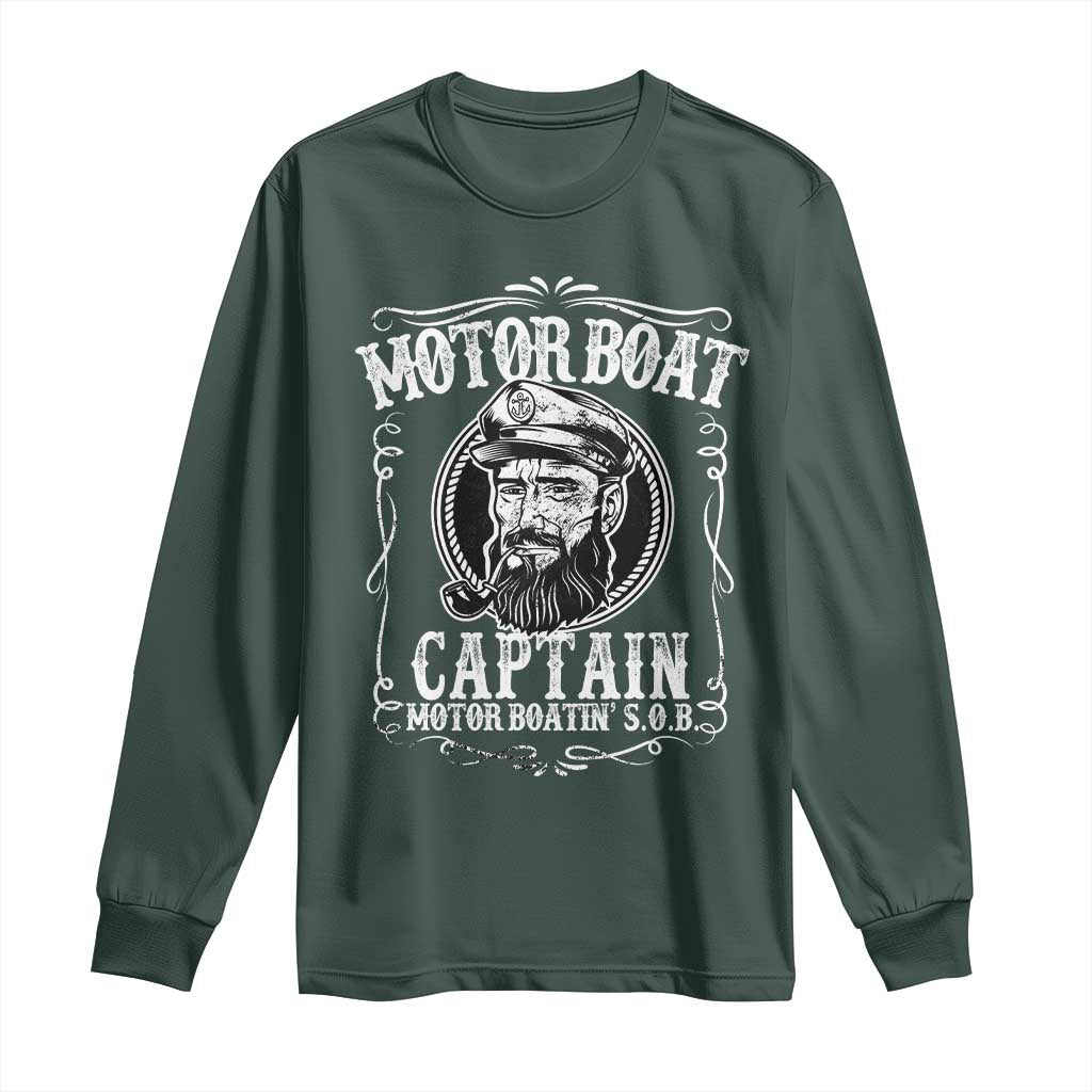 Motor Boat Captain Long Sleeve Shirt Funny Boating Pontoon Party Motor Boatin Lake Life