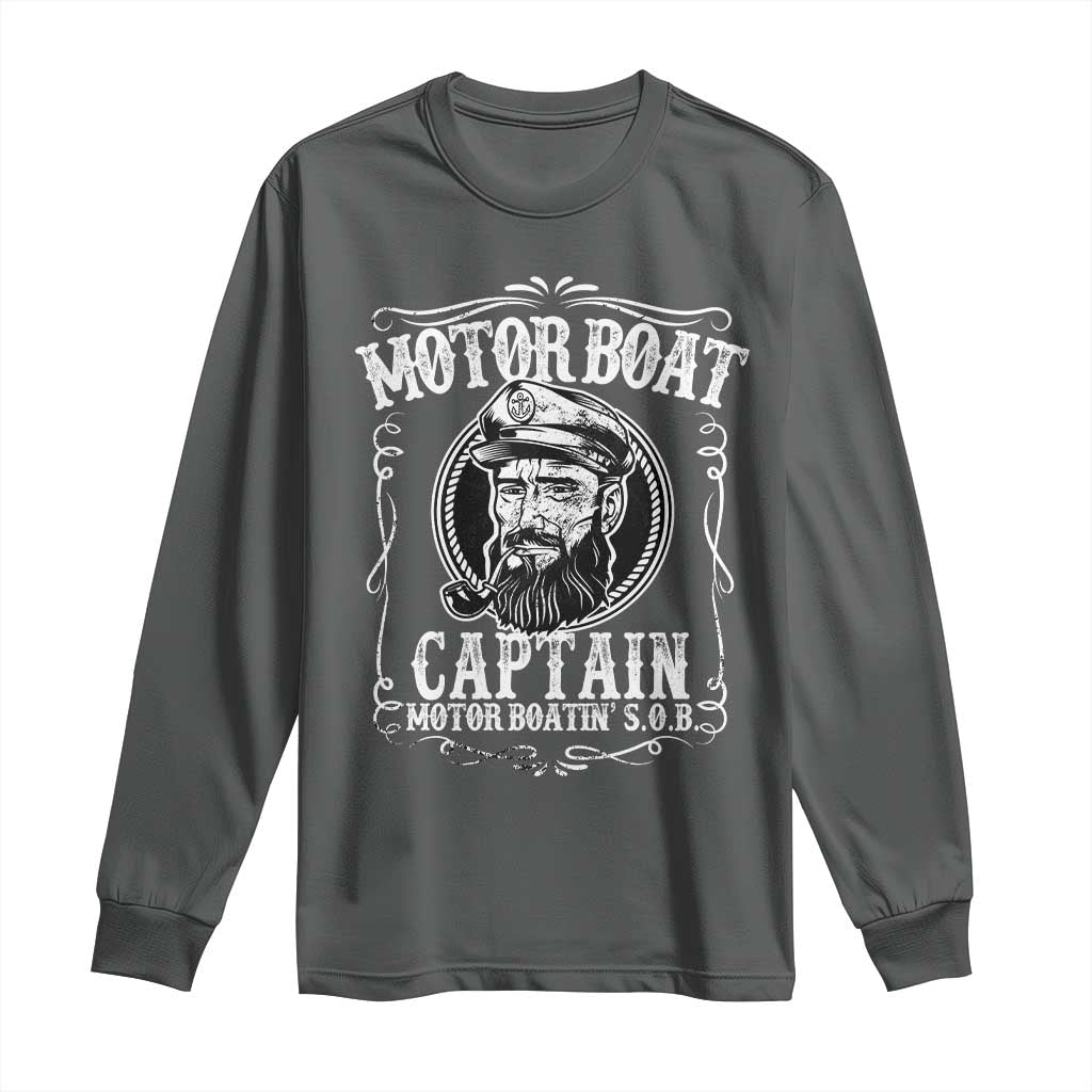 Motor Boat Captain Long Sleeve Shirt Funny Boating Pontoon Party Motor Boatin Lake Life