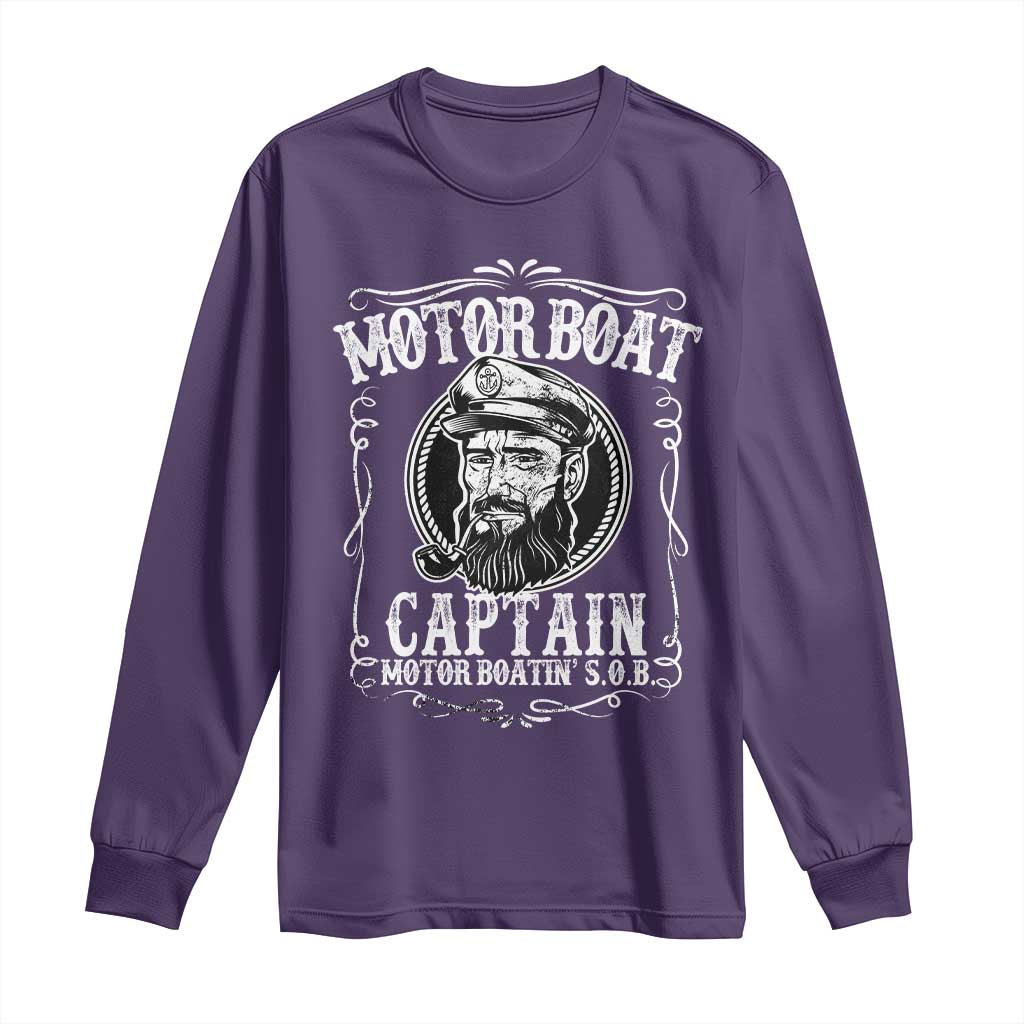 Motor Boat Captain Long Sleeve Shirt Funny Boating Pontoon Party Motor Boatin Lake Life