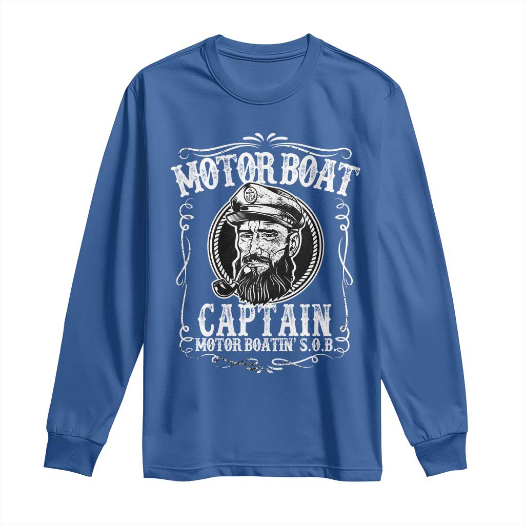 Motor Boat Captain Long Sleeve Shirt Funny Boating Pontoon Party Motor Boatin Lake Life