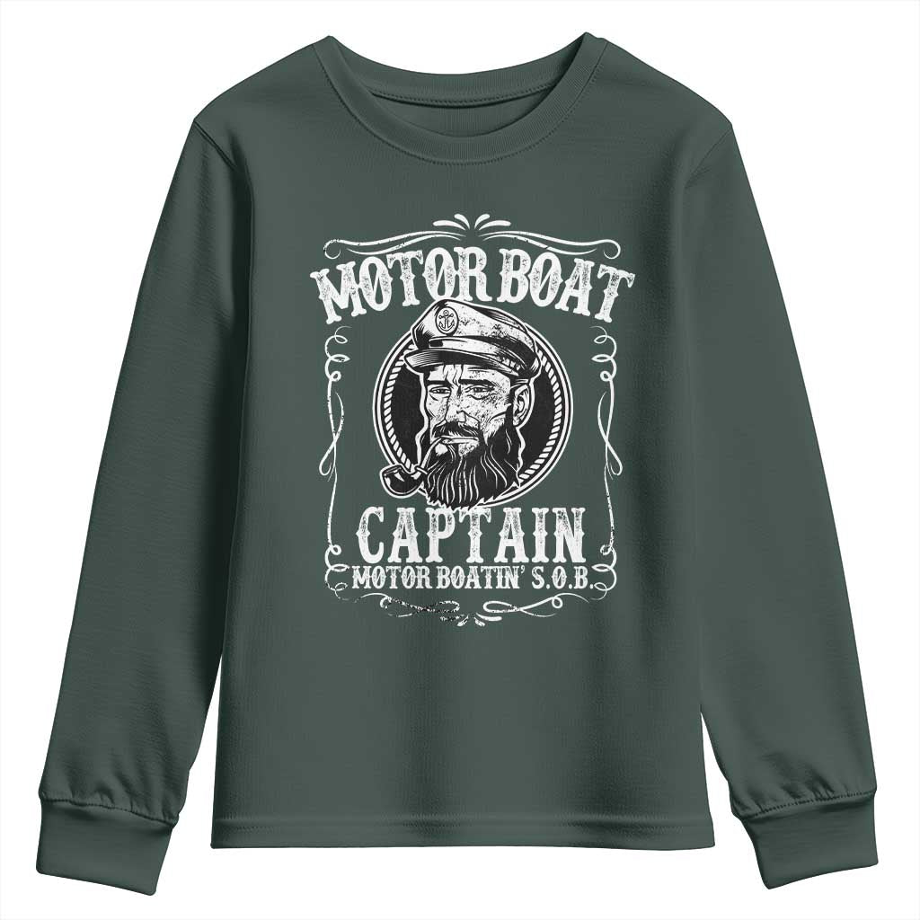 Motor Boat Captain Youth Sweatshirt Funny Boating Pontoon Party Motor Boatin Lake Life