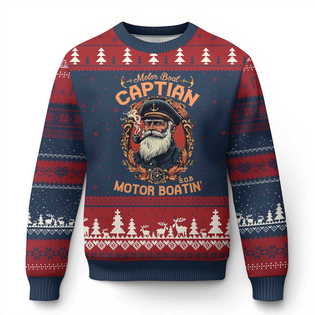Funny Motor Boat Captain Ugly Christmas Sweater Pontoon SOB Motor Boating Vintage - Wonder Print Shop