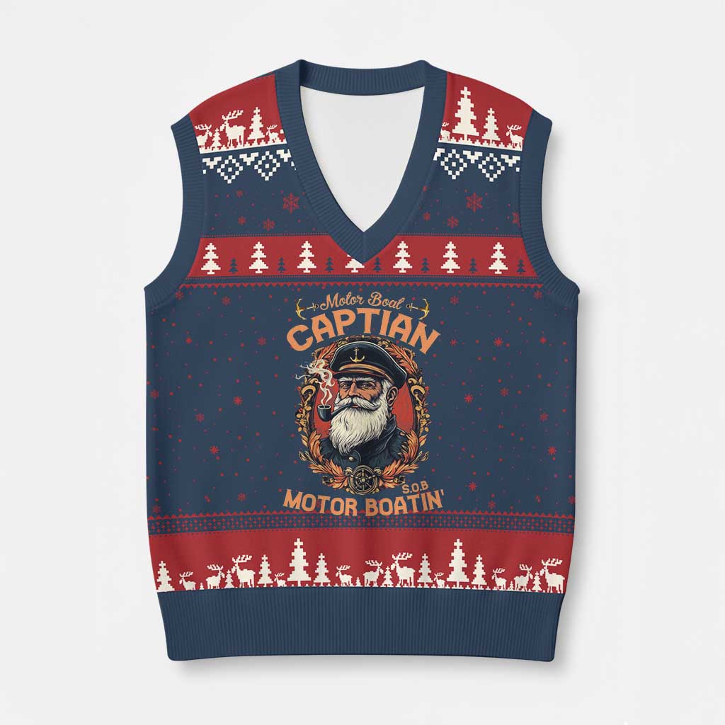 Funny Motor Boat Captain V-Neck Knit Sweater Vest Pontoon SOB Motor Boating Vintage - Wonder Print Shop