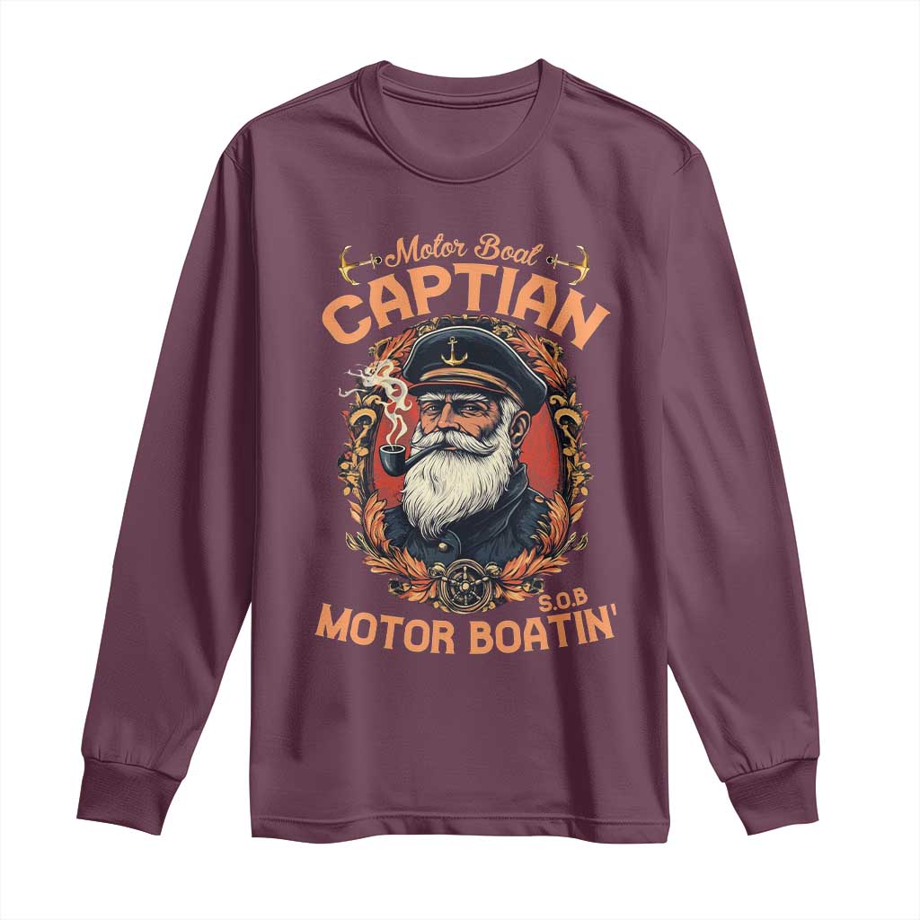 Funny Motor Boat Captain Long Sleeve Shirt Pontoon SOB Motor Boating Vintage