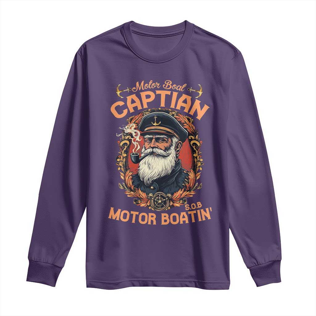 Funny Motor Boat Captain Long Sleeve Shirt Pontoon SOB Motor Boating Vintage