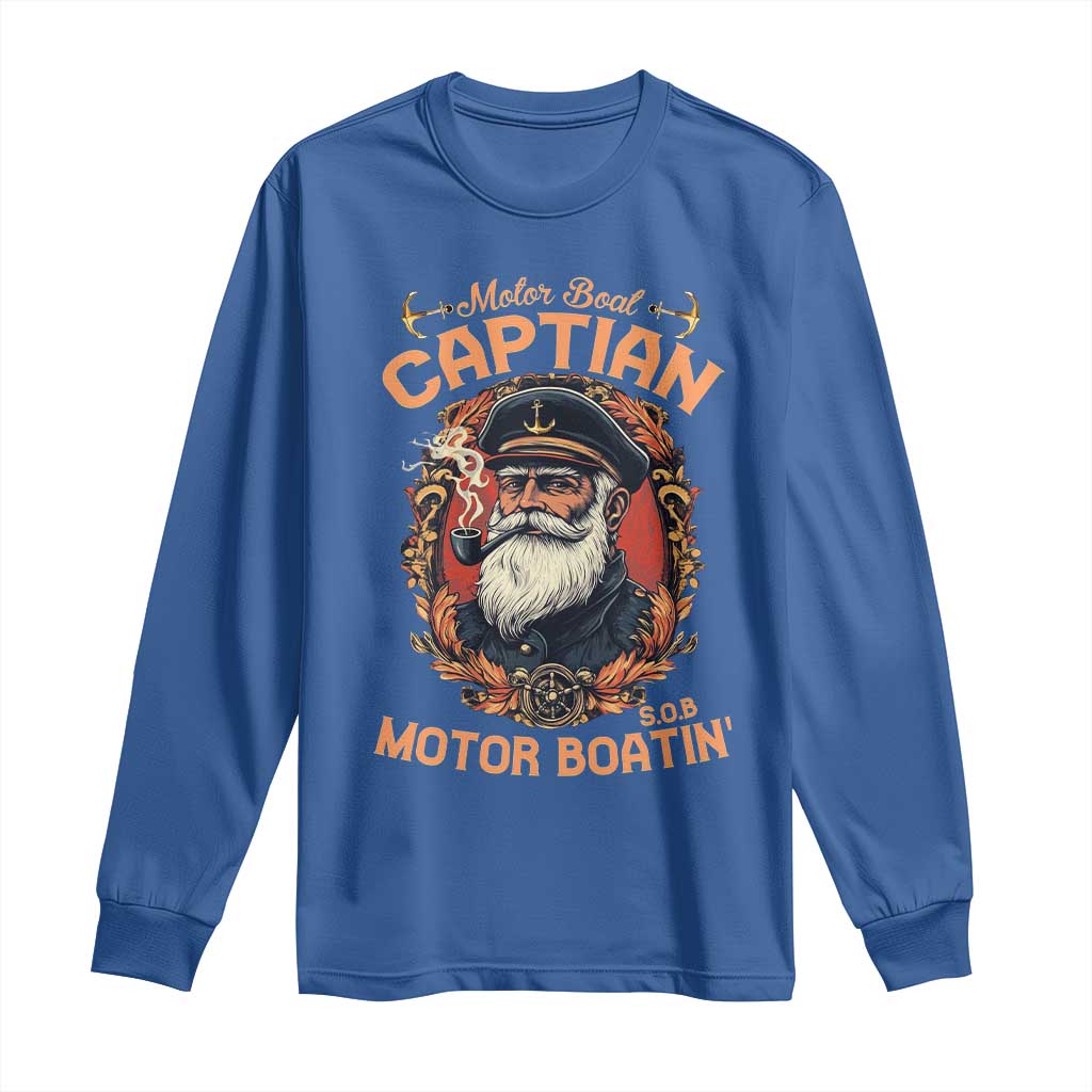 Funny Motor Boat Captain Long Sleeve Shirt Pontoon SOB Motor Boating Vintage