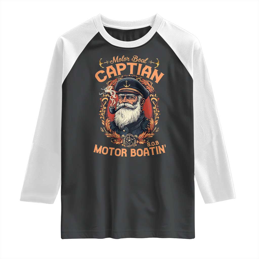 Funny Motor Boat Captain Raglan Shirt Pontoon SOB Motor Boating Vintage