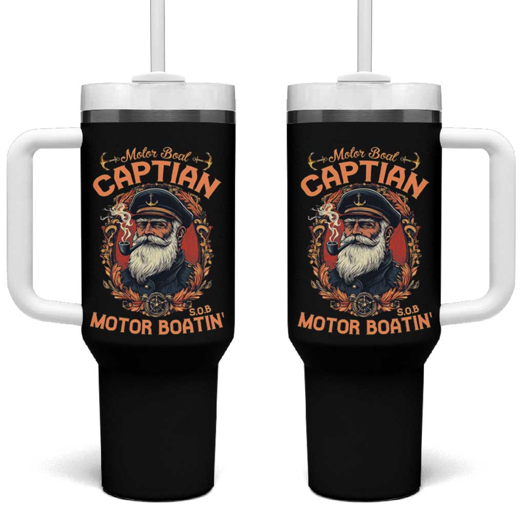 Funny Motor Boat Captain Tumbler With Handle Pontoon SOB Motor Boating Vintage